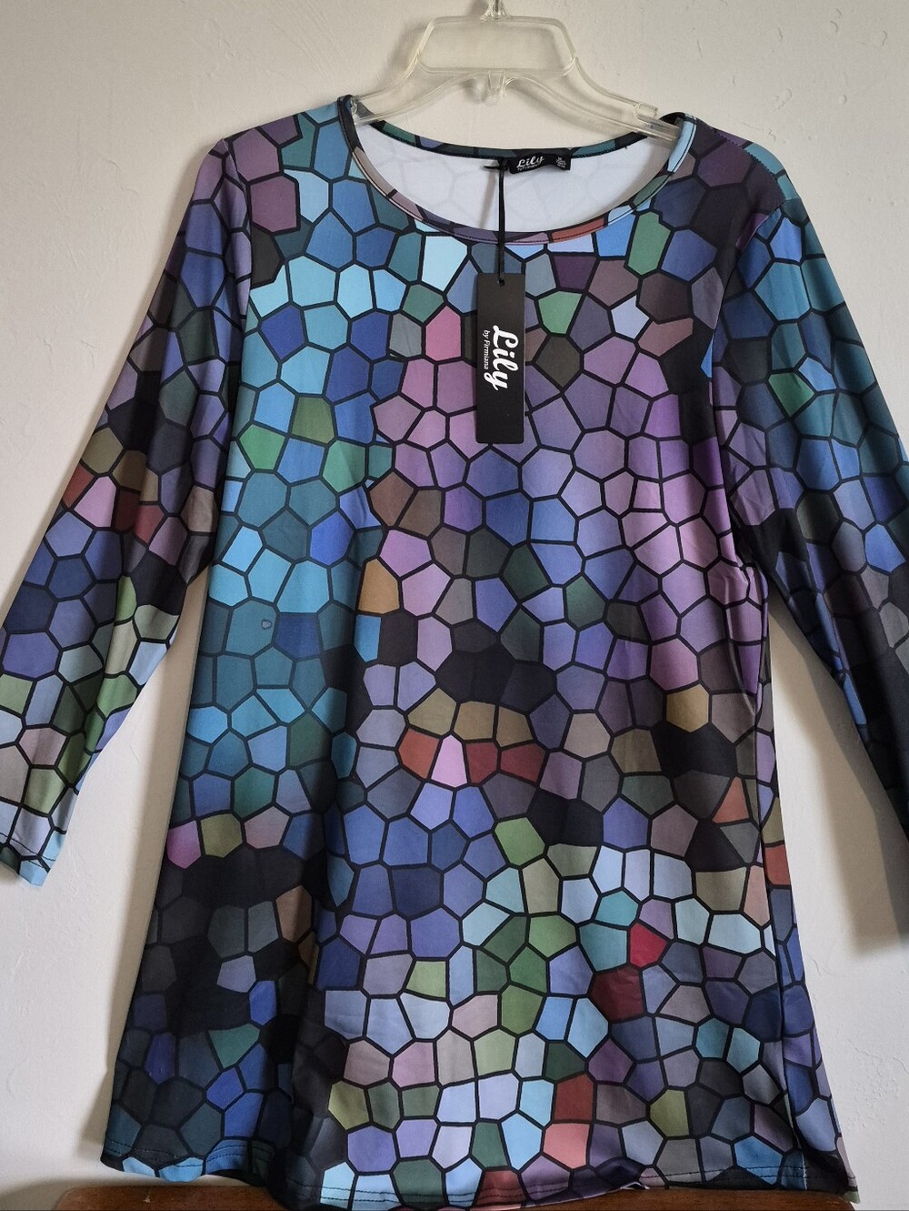 Lily Stained-Glass Mosaic Long-Sleeve Top — Blue, Purple, Green